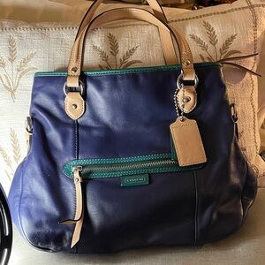 Coach Daisy Spectator Navy Green and Beige Leather Shoulder Bag by Coach F1340